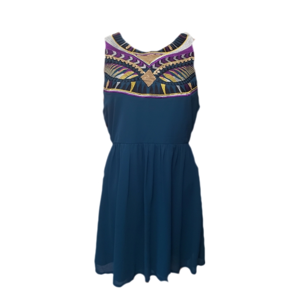 Vivid Alya Kiki Sequin Embellished Tribal Design Dress- Sz M